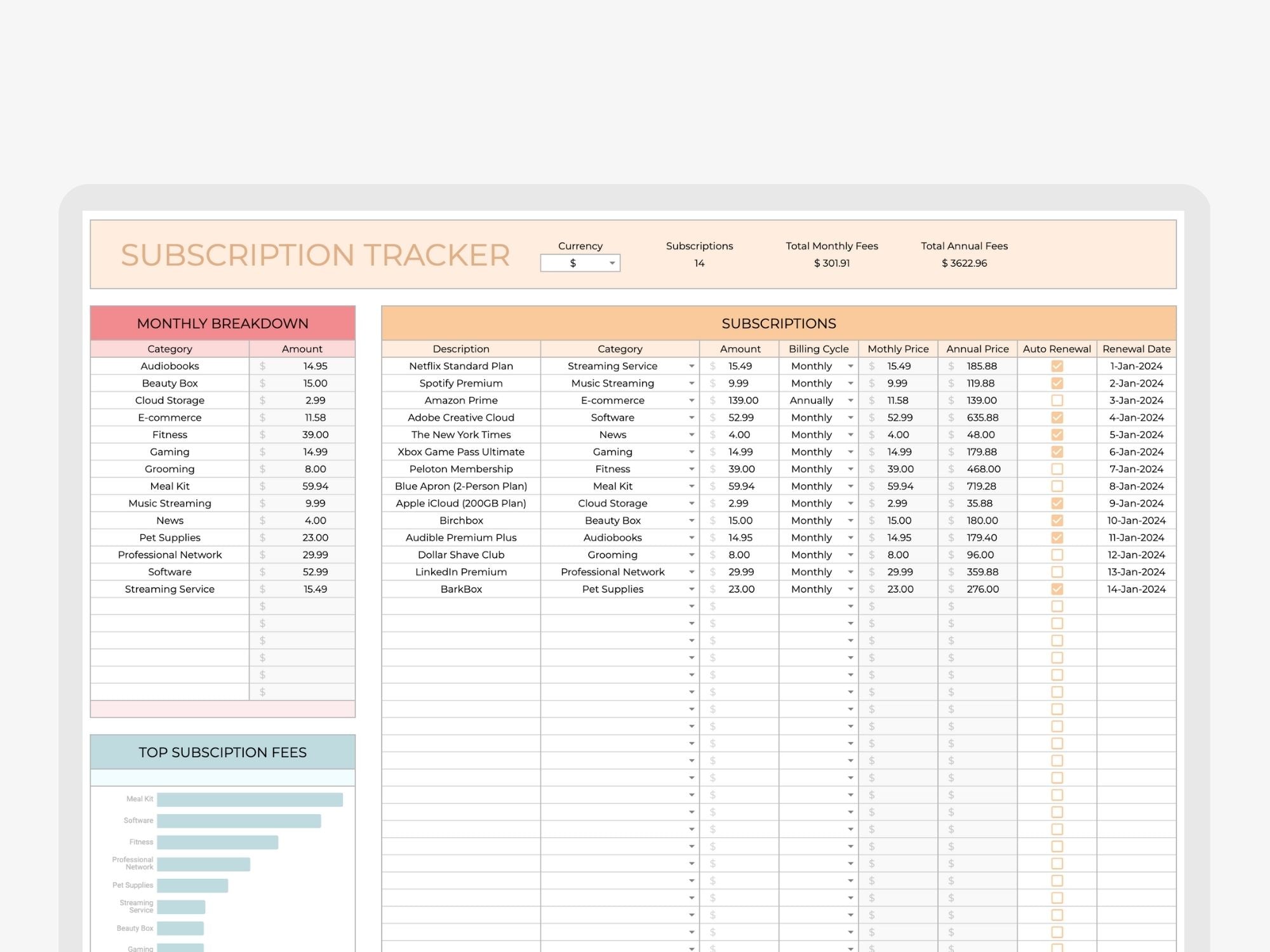 Subscription Tracker youplanners Subscription Tracker youplanners