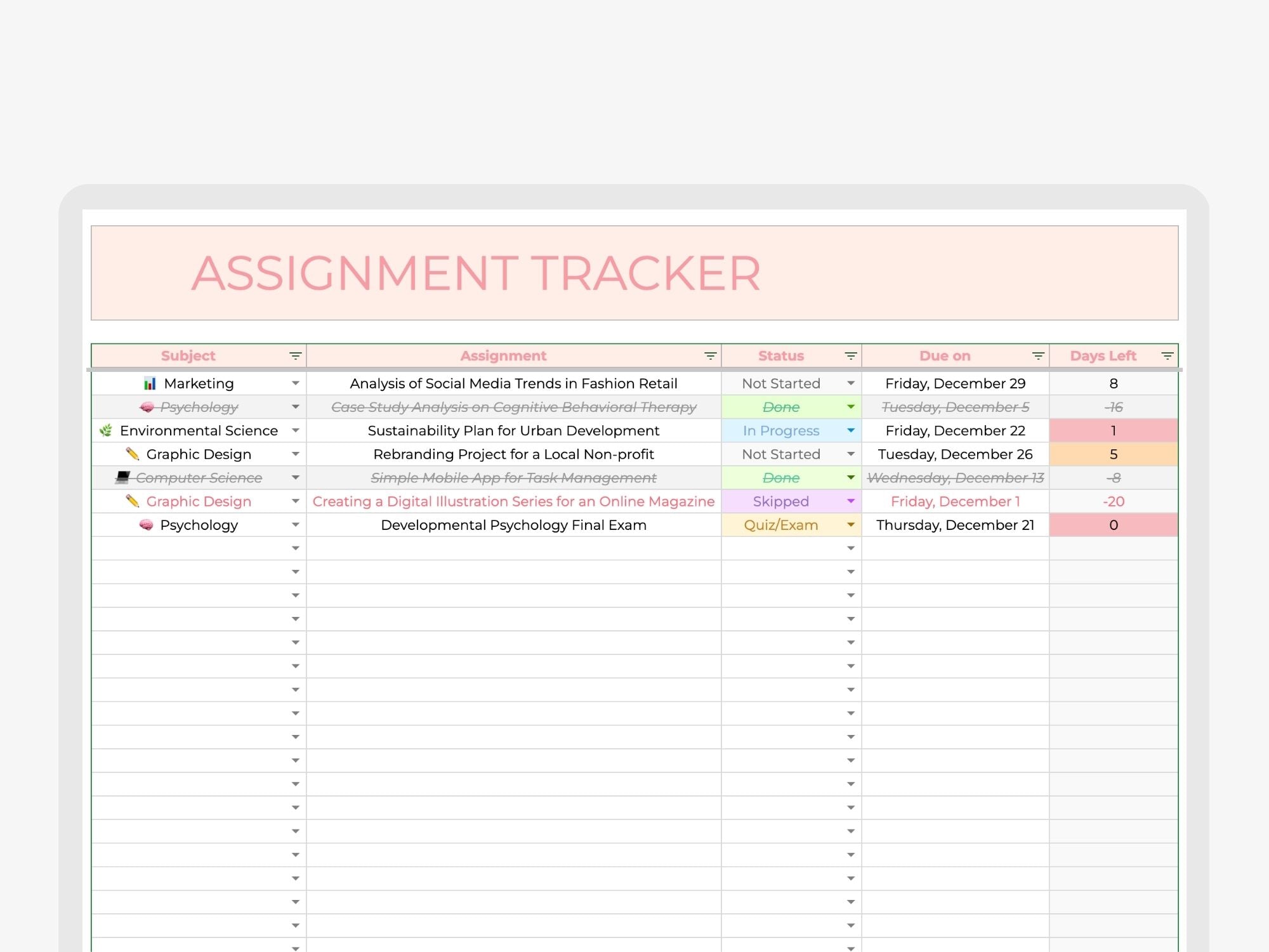 assignment deadline tracker
