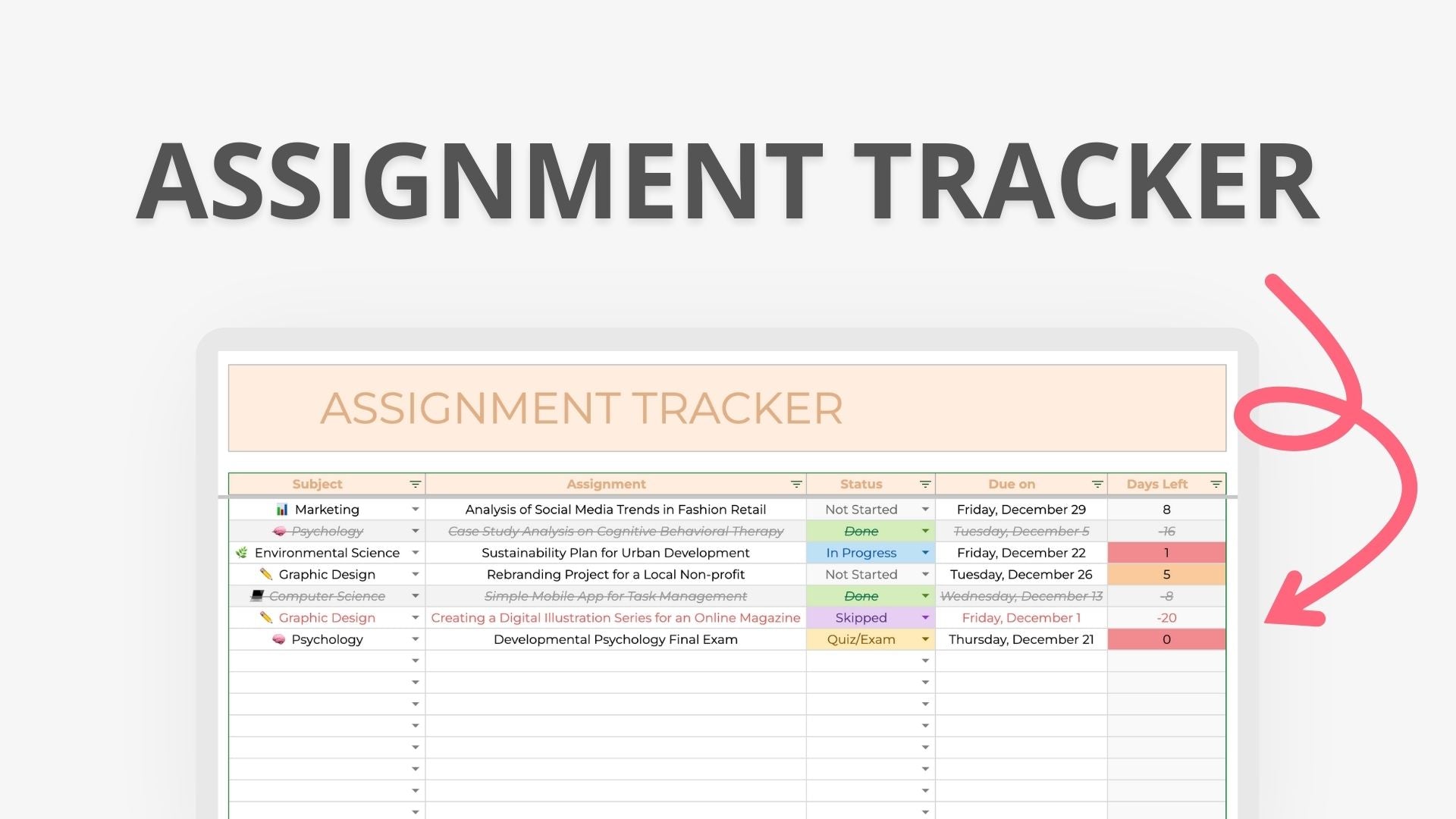 assignment tracker template reddit