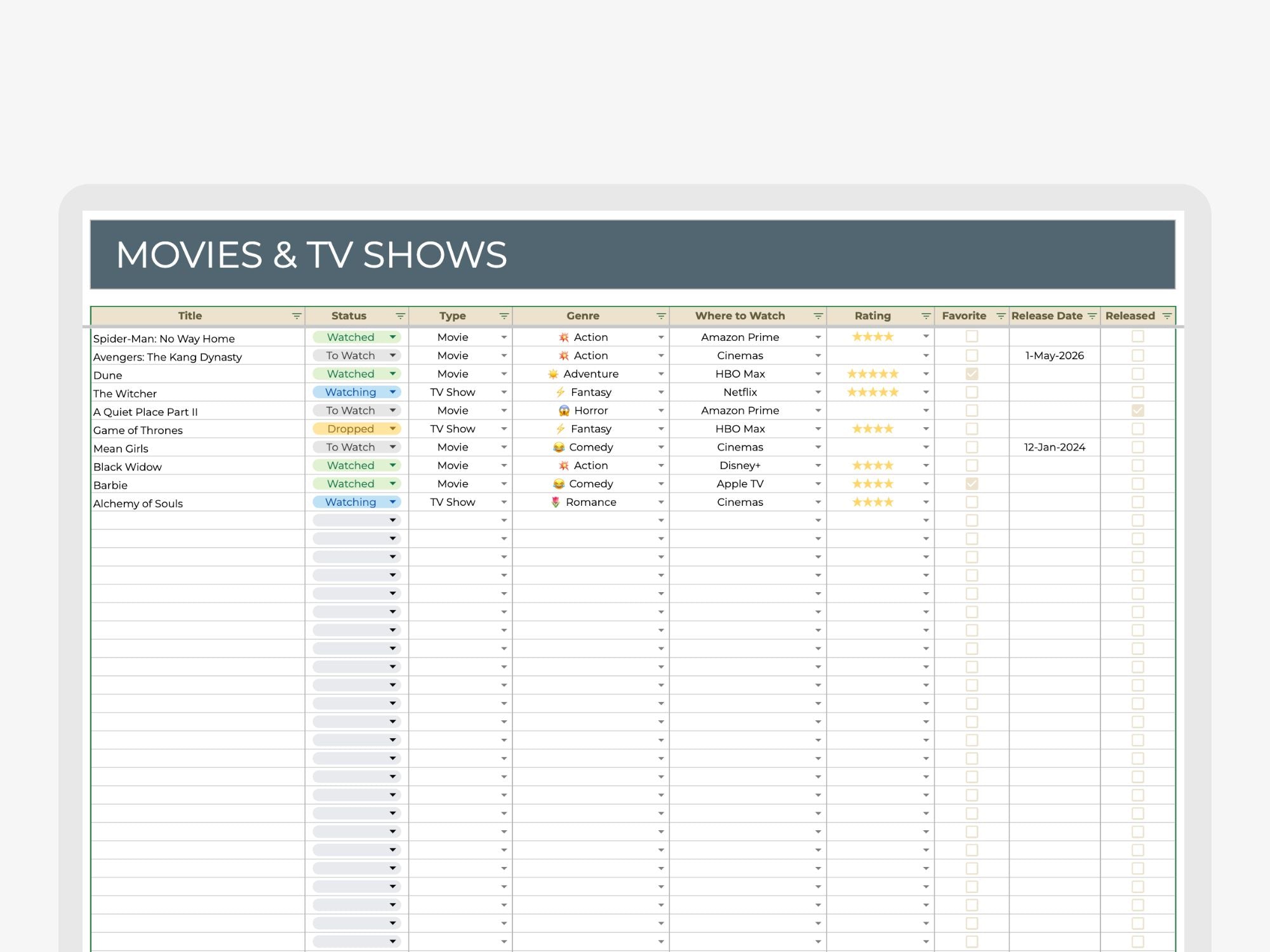 Movie &amp; TV Show Tracker