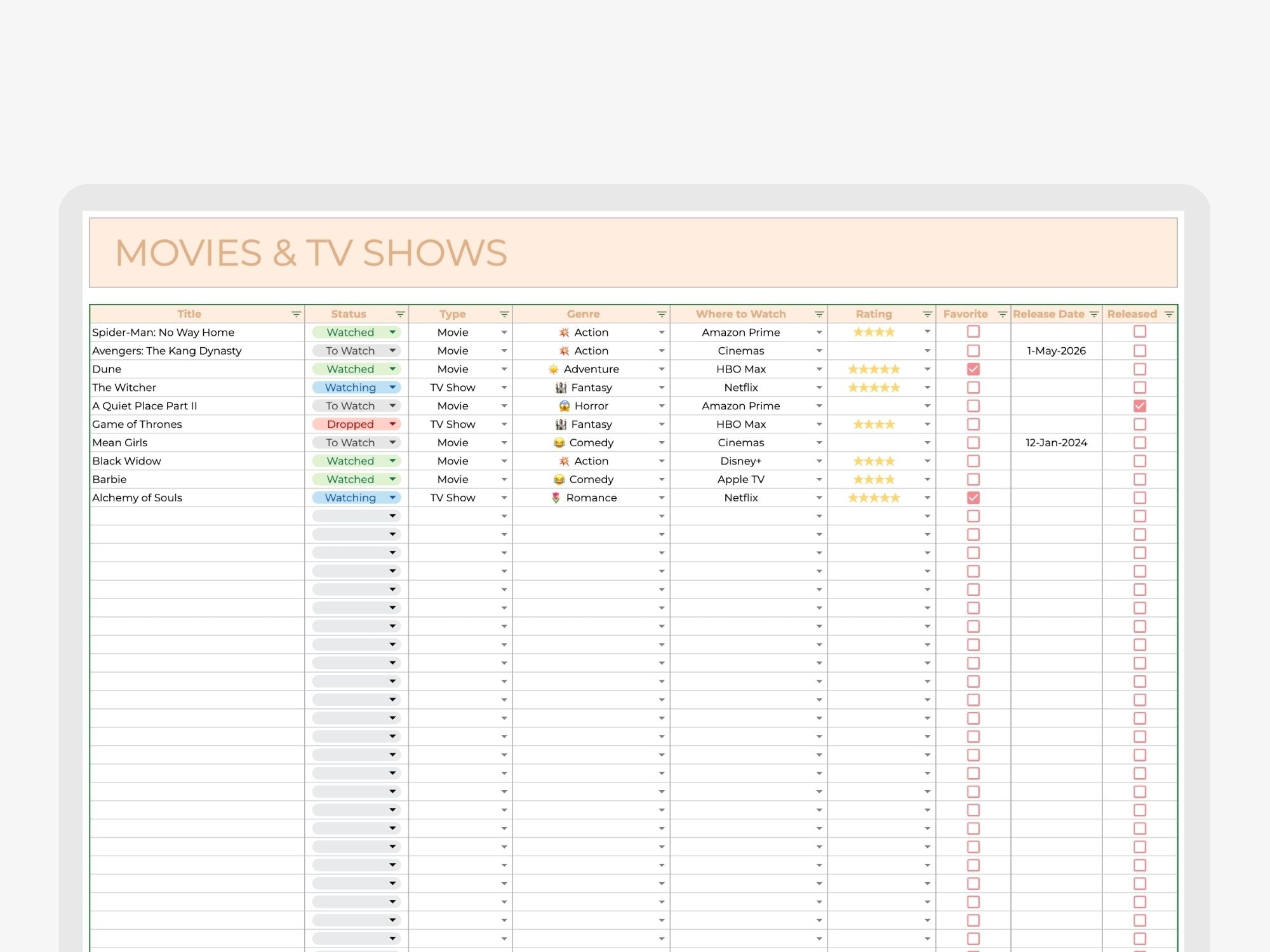 Movie TV Show Tracker youplanners Movie TV Show Tracker youplanners